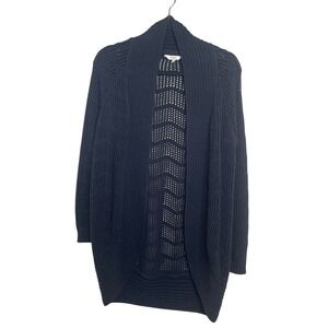 Candie's Long Black Knit Open Cardigan Sweater Womens Size Medium Oversized Cozy